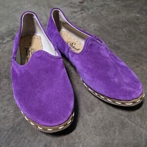 Sabah women flat slip on size EU 40 US 9.5 purple handmade loafer Turkey suede
